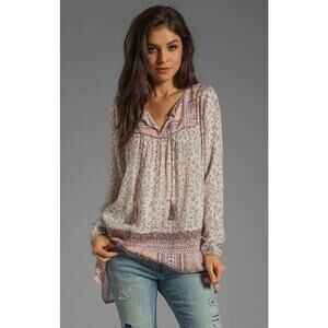 Free People Womens M Cream Pink Dream Lover Tunic Shirt Top Boho Lightweight